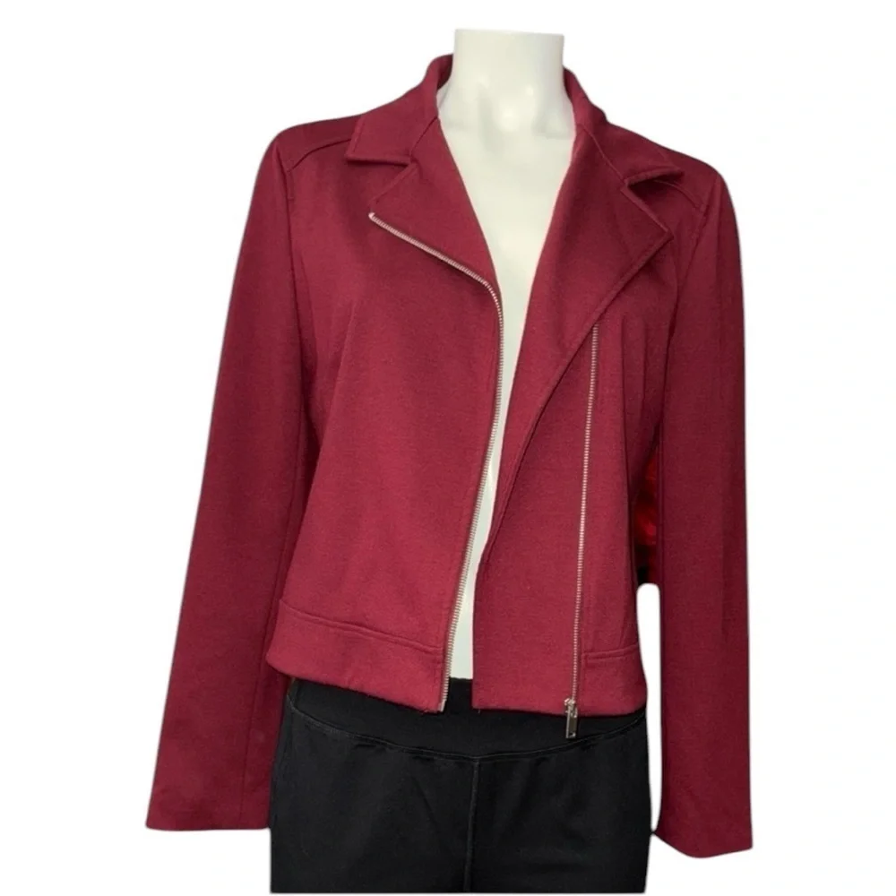 JULES & LEOPOLDO WOMENS SM PETITE BURGUNDY BLAZER JACKET W/ ANIMAL PRINT CAMI - Picture 3 of 6